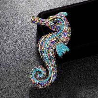 Zlxgirl Big size Austrian crystal seahorse animal brooches pins Anniversary Jewelry metal alloy mens fashion hijab accessory Headbands