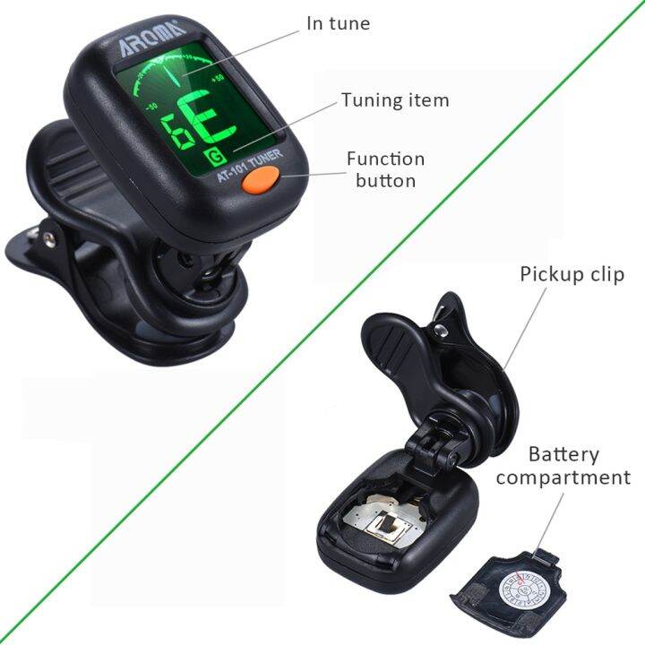 aroma-at-101-portable-mini-clip-on-digital-tuner-guitar-tunner-with-foldable-rotating-clip-high-sensitivity-guitar-accessories-guitar-bass-accessories