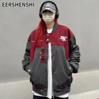 EERSHENSHI แจ็คเก็ตสั้นสไตล์นักขี่จักรยานแขนยาวปกตั้งเครื่องแบบเบสบอล