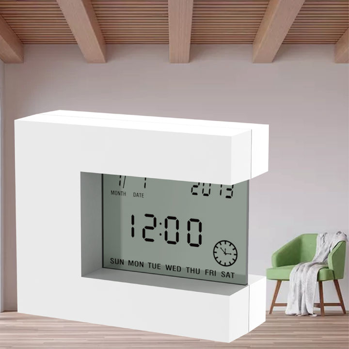 นาฬิกาปลุก-lcd-แบบตั้งโต๊ะดิจิตอลสีขาวพร้อมปฏิทิน-amp-อุณหภูมิ-amp-ตัวจับเวลานาฬิกาห้องนอนไฟฟ้าที่ทันสมัย-home