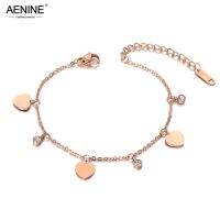 AENINE เครื่องประดับสแตนเลสสตีลแฟชั่นสีกุหลาบห่วงสวมข้อเท้าหัวใจสำหรับ AA19027ผู้หญิงหญิงสาว