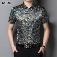 ASRV เสื้อแขนสั้นคอปกทรงหลวมสำหรับผู้ชาย,เสื้อสูทธุรกิจทรงสลิมฟิตพร้อมเสื้อเชิ้ตแขนสั้นพิมพ์ลายธุรกิจลำลอง