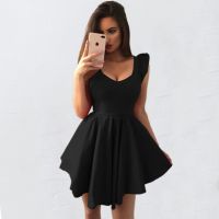 ZZOOI BornToGirl 2020 Spring Summer Sexy Dress Women Sleeveless V Neck Black Red Ruffles Dress robe femme