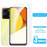 (3ชิ้น) สำหรับ Vivo Y35 2022 VivoY35 4กรัมเต็มฝาครอบกระจกหน้าจอกระจกนิรภัยป้องกันหน้าจอ FilmClear มุมมองกระจกฟิล์ม HD กระจกป้องกัน9H ความแข็งทั้งหมดใส