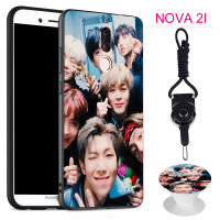 BTS เคสโทรศัพท์สำหรับ Huawei Nova 2i ซิลิคอนนุ่มกรณีที่มีรูปแบบเดียวกันแหวนและเชือก