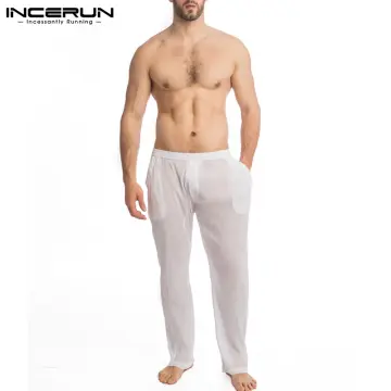 Mens Pants INCERUN Men Pants Patchwork Mesh Transparent Sexy