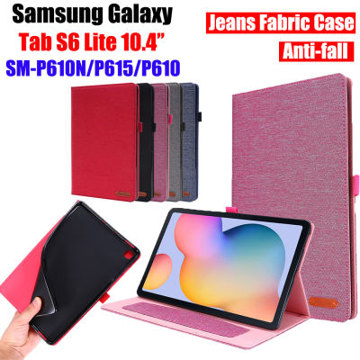 สำหรับ Samsung Galaxy Tab S6 Lite 10.4 SM-P610N SM-P615 SM-P610แท็บเล็ตฝาครอบ PU หนัง Antiskid กางเกงยีนส์ผ้ากรณี Samsung Galaxy Tab S 6 Lite 10.4 P610N/P615/P610ฝาครอบด้านในฝาครอบแท็บเล็ตเคสสำหรับมือถือ