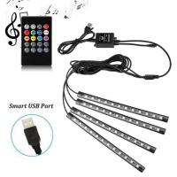 Car LED Strip Lights - 4pcs 9/12/18 5050 RGB LED Multicolor Music Car Interior Atmosphere Lights, USB LED Strip for Car TV Home