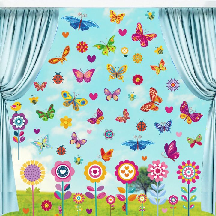 door-and-window-decals-butterfly-window-sticker-flower-decal-spring-sticker-butterfly-sticker-bionic-sticker