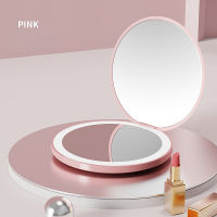 Mini LED Luminous Makeup Mirror Round Portable Foldable Small Compact Mirror with Light USB Handheld Makeup Magnifying Mirrors