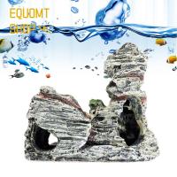 EQUOMT การจำลองบ้านวัสดุสิ้นเปลืองต้นไม้สะพานเรซิ่นของตกแต่งตู้ปลาแท็งก์ปลาหินถ้ำหินเครื่องตกแต่งหินล็อคเกอร์รี่