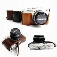 กระเป๋ากล้องฝาครอบเคสหนัง PU สำหรับ Olympus PEN E-PL7 E-PL8 E-PL10 E-PL9แบบครึ่งตัวมีที่เปิดแบตเตอรีคุณภาพสูง