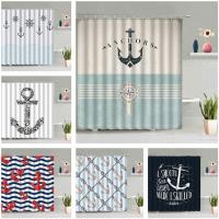 Mediterranean Nautical Anchor Shower Curtain Nordic Rudder Boat Bathroom Waterproof Wall Hanging Curtains Screen Hook Home Decor