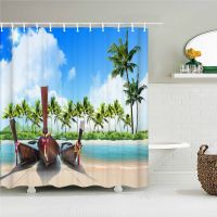 Sunny Ocean Beach Landscape ผ้าม่านห้องน้ำผ้าม่าน Sunset Dusk Sea Animal Dolphin ม่านอาบน้ำพร้อมตะขอ 12 ชิ้น 180*180cm