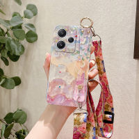 เคสโทรศัพท์ใหม่สำหรับเรดมี่12 4G 5G ลายดอกซากุระพร้อมเคสนิ่มมีสายคล้องคาดลำตัว