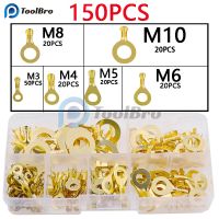 ✲☁✓ 150pcs Insulated Brass Ring Crimp Terminals Wire Connectors Spade Electrical Kit M3 M4 M5 M6 M8 M10 Cable Lugs Set