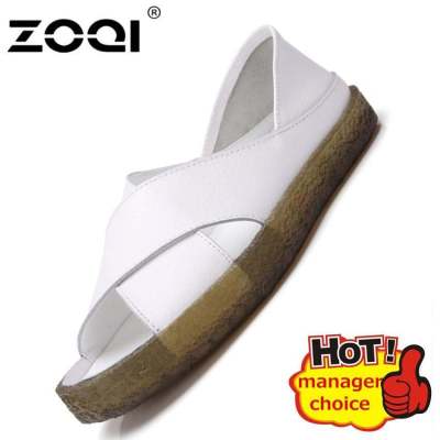 ZOQI รองเท้าแตะฤดูร้อนสตรีรองเท้าแตะหนังกลางแจ้งรองเท้าแบนสบายๆหญิงนุ่มและระบายอากาศรองเท้าแตะสุภาพสตรีลื่น Wearproof รองเท้าแตะขนาดบวก35-44