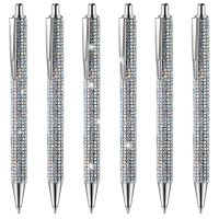 6 Pcs Cute Pen Bling Diamond Pens Christmas Rhinestones Gift Silver Metal Ballpoint Pens Fancy Sparkly Crystal Pens