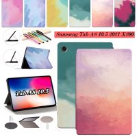 ขาตั้งพับได้เคสลายสีน้ำสดสำหรับ Samsung Galaxy Tab A E A8 A6 S2 S6 S7 S8 Lite S5e 8.0 "8.7" 9.6 "10.1" 10.4 "10.5" SM-T290 T225 T500 T560 T580 P580Y T860 X700 T870เคสแบบพับปิดได้กล่องกันกระแทกหนัง PU P610 X200