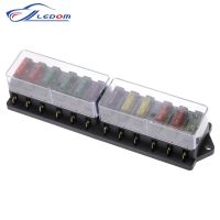 12 Way Fuse Box DC 12V 24V 32V 40A 1Pcs Plastic Cover Car Fuse Box Blade Block Holder with 10 Fuses for Auto Boat Marine Trike