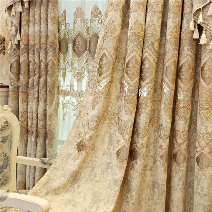 european-and-american-luxury-high-quality-elegant-beige-chenille-embroidered-blackout-curtains-for-living-room-windows-bedroom