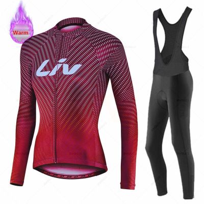 Liv Women Team Winter Fleece Long Sleeve Cycling Jersey Set Mountian Bicycle Clothes Wear Ropa Ciclismo Racing Bike Jersey Suit