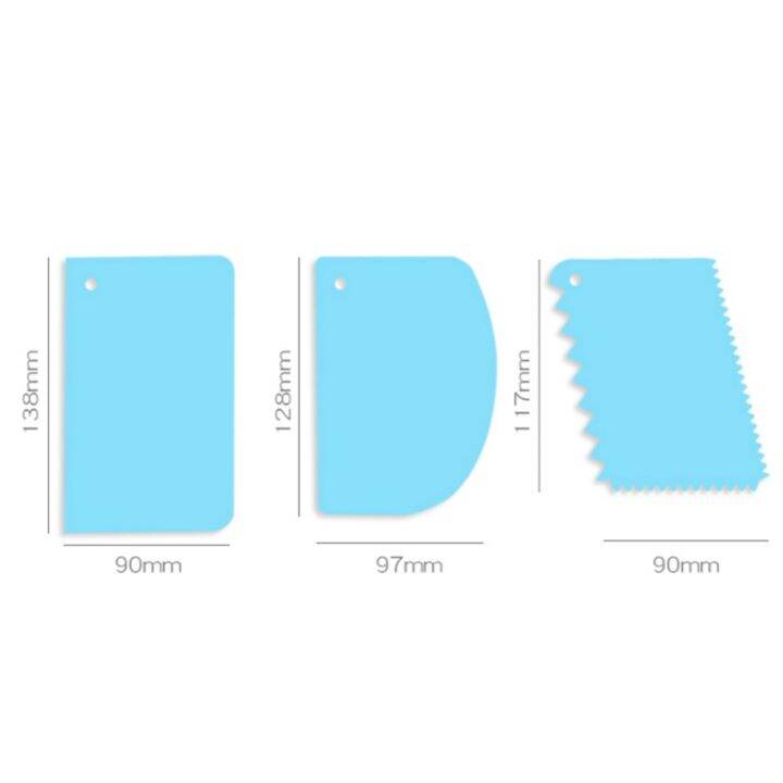 cod-free-cas-congbiwu03033736-3ชิ้นอุปกรณ์อบขนมตกแต่งเค้กอุปกรณ์ถูแป้งเค้กมีดปาดขอบหยักเรียบเนียนธรรมดา