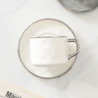 Genuine Original High-end Ins light luxury high-grade ceramic silver edge coffee cup and saucer complete set of retro coffee cup high-end home business suit