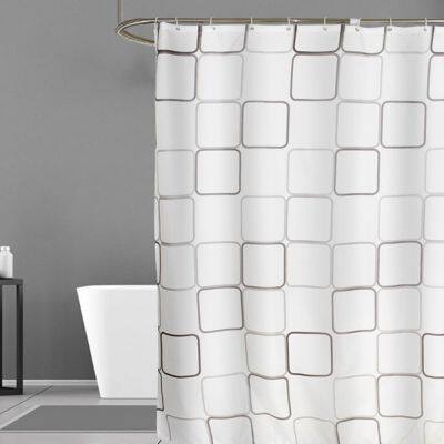 Waterproof Shower Curtain Set with 12 Hooks Square Plaid Bathroom Curtains Polyester Fabric Bath Mildew Proof for Home Decor