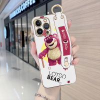 Volans เคสสำหรับ Apple iPhone 15 Plus 15 Pro Max พร้อมสายรัดข้อมือขอบสี่เหลี่ยมนิ่มลายการ์ตูนน่ารักหมี Lotso ชุบเคสโทรศัพท์เคสโทรศัพท์นิ่มสุดหรูชุบ