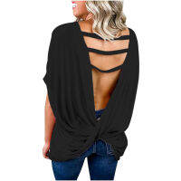 Women 2022 Trendy Fashion Top Female T-shirt Womens Elegant Blouses and Shirts Halter Bat Sleeve Twisted Loose Backless Tshirt