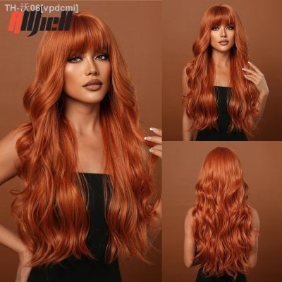Orange Wavy Synthetic Wigs Long Hair Wig with Bangs for Black Women Cosplay Party Wigs Heat Resistant Fiber Daily Use Hair Wig [ Hot sell ] vpdcmi