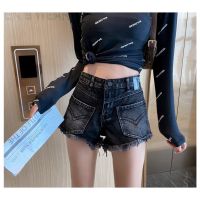 COD jfdss Ladies Retro Vintage Frayed Denim Shorts 5XL Plus Size Fashion women Casual High Waist Wide Leg jeans pants