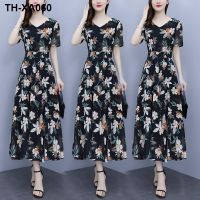 Floral 2023 womens new summer dress fashion slimming middle-aged waist long chiffon