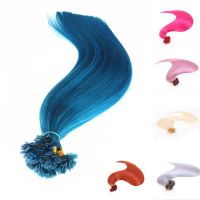 Flat Tip 60cm Fancy Blue Pink Purple Silver Color 100Pcs Machine Remy Fusion Keratin Flat Tip Human Hair Extensions For Salon Wig  Hair Extensions  Pa