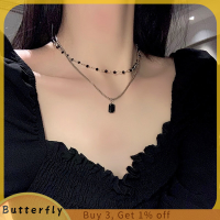 Butterfly สร้อยคอโชคเกอร์สำหรับผู้หญิงสร้อยคอลูกปัดสองชั้นของขวัญสำหรับเพื่อนสร้อยคอรูปทรงเรขาคณิตสีเงินเครื่องประดับคอปกขายส่ง