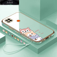 AnDyH Casing Case For Xiaomi Redmi 10A Case Fashion Cute Cartoon Dogs Luxury Chrome Plated Soft TPU Square Phone Case Full Cover Camera Protection Anti Gores Rubber Cases For Girls