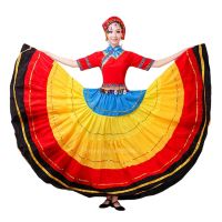 hot【DT】 Patchwork Color Flamenco Skirt for Gypsy Big Spanish Toreo Belly Dancing Costumes Performance