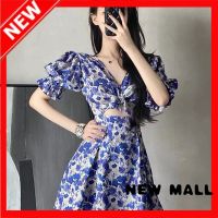 NEW MALL Dress loral V-Neck Short Beach Dress