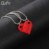 Funny Inlay Heart Couples Necklace Simple Romantic Puzzle Pendant Neck Chain Lover Necklace for Girl Valentines Gift