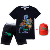 Raya และ Last Dragon ฤดูร้อนกางเกงขาสั้นชุดเสื้อแขนสั้นสำหรับเด็กหญิงเสื้อยืดเสื้อยืดลายการ์ตูน + แขนสั้น + หมวกแก๊ปโผล่ TXD1029b + MAO เด็กเสื้อผ้า Causal ชุดสูทแฟชั่น