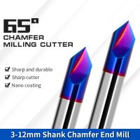 【LZ】 HRC65 Chamfer Milling Cutter 3-12mm 90 Degree Carbide End Mill CNC Machine Router Bit Nano Blue Coated 2 3 Flutes Milling Tools