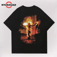 KYUSHUAD เสื้อยืดผู้ชายแฟชั่นพรีเมี่ยมแขนสั้นพิมพ์ลายสไตล์ยุโรปและอเมริกาแบบย้อนยุค