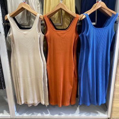 UNIQLO 2023 Summer New Ribbed Square Neck Sleeveless Dress Slim Fit Slim Suspender Dress 457823