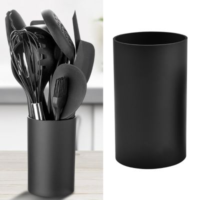 ที่ใส่อุปกรณ์ครัวกระบอกพลาสติกสีดำที่เก็บของบนโต๊ะอาหารกระป๋องใส่ช้อนส้อมออแกไนเซอร์ Flatware Tools