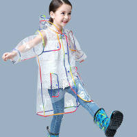 Transparent Rainbow Edge Kids Raincoat Waterproof EVA Children Rain Coat Windproof Rain Jacket Poncho Hat Kindergarden Rain Gear