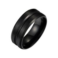 8mm Wide Middle Groove Frosted Mens Stainless Steel Ring Fashionable Simple Mens Ring