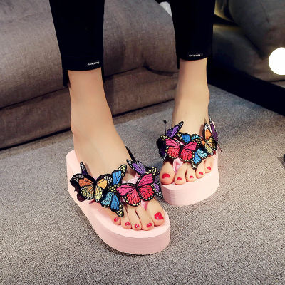 Fashion Wedge Heel Flip Flops Cute Butterfly Sandals y Beach Slippers Platform Outdoor Shoes Women Diy Luxury Designer Slides