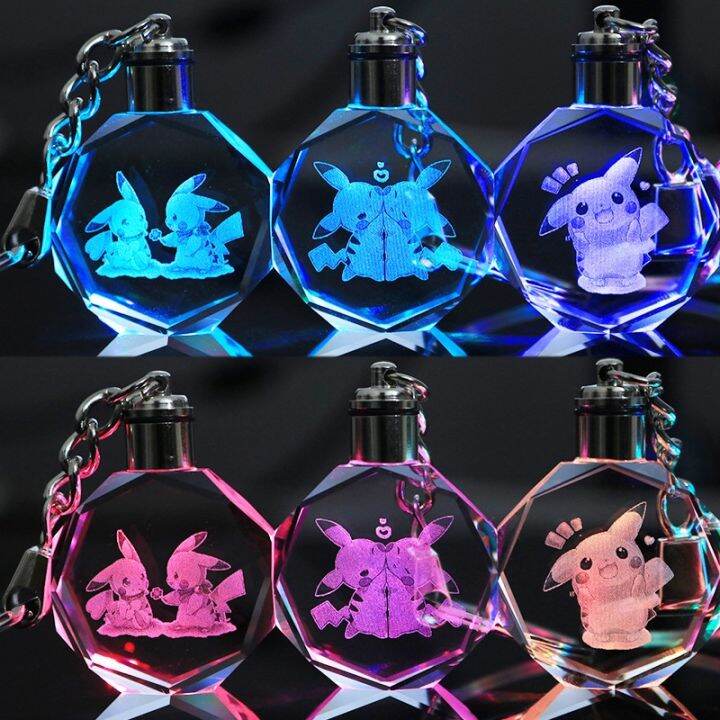 lz-pokemon-anime-figura-keychain-para-crian-as-pikachu-togepi-charizard-eevee-cristal-luminoso-pingente-brinquedo-presentes-de-anivers-rio-23-estilos