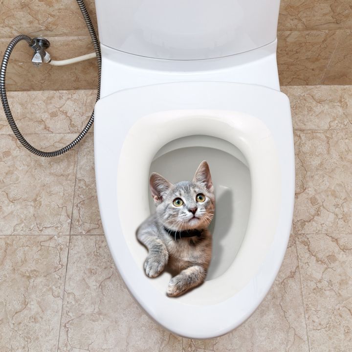 สติ๊กเกอร์ห้องน้ำการ์ตูนแมวน่ารักกันน้ำมีกาวในตัวลอกออกได้ตกแต่งห้องน้ำรูปลอกสำหรับห้องน้ำ